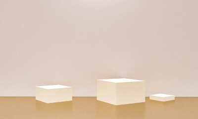 Scene with beige color podium for mock up presentation in minimalism style with copy space, 3d render abstract background