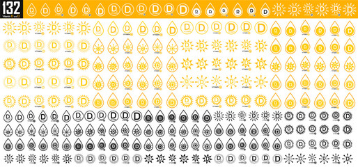 Set vitamin d icons. Collection D3 production symbols. Vector signs.