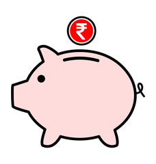 Piggy bank flat icon, sign vector with rupee web symbol. Money income, economic graphic button