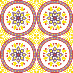 Fototapeta premium Ceramic tiles watercolor seamless pattern.