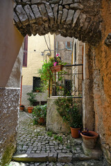 An alley in the medieval quarter of Maenza, a medieval town in the Lazio region. Italy.