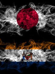 Smoke flags of Japan, Japanese and United States of America, America, US, USA, American, Albany, New York
