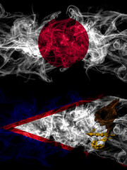 Smoke flags of Japan, Japanese and United States of America, America, US, USA, American, American Samoa