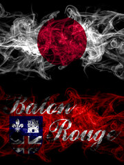 Smoke flags of Japan, Japanese and United States of America, America, US, USA, American, Baton Rouge, Louisiana