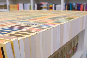 A long row of books. Low depth of field