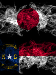 Smoke flags of Japan, Japanese and United States of America, America, US, USA, American, North Carolina