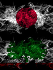 Smoke flags of Japan, Japanese and United States of America, America, US, USA, American, Woodland, California