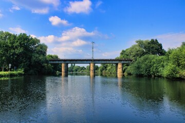 Fototapeta na wymiar Soldatenbrücke bridge crossing Ems river close to the city of Rheine in Germany