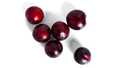 Plums isolated on a white background. Plum fruit.