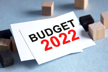 Business concept. List with text BUDGET 2022. a bright solution for business, financial, marketing concept
