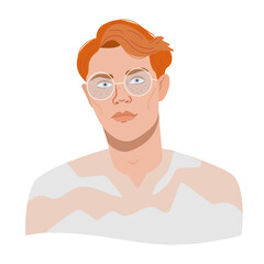Portrait of a redhead guy with glasses. Vector illustration avatar of stylish businessman or programmer. Male character in cartoon flat style isolated on white.