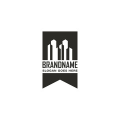 Building construction real estate emblem logo design vector with tape