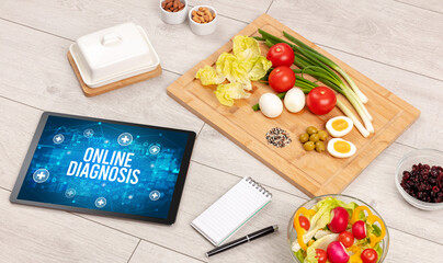 Tablet Pc with fruits, healthy concept