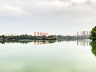 Naklejka premium view of the river with modern city