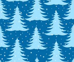 Beautiful Happy New year vector seamless pattern with Christmas trees and snowflakes