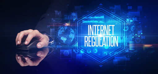 hand holding wireless peripheral, cyber security concept