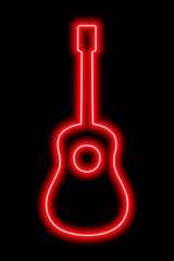 Simple red neon guitar silhouette on a black background