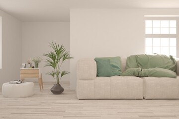 Obraz na płótnie Canvas Soft color living room with sofa. Scandinavian interior design. 3D illustration