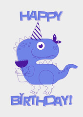 happy birthday card pink with dinosaur