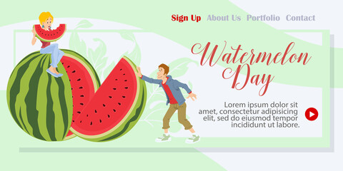 Template for landing page of watermelon day. Illustration for internet and mobile website.