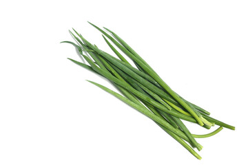 Fototapeta premium a pile of sprouting onion isolated on white background flat lay