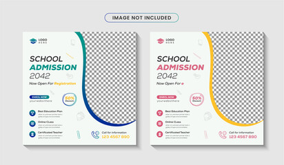 Modern  Back to School Instagram social media post or kids school admission banner design Premium Vector ads