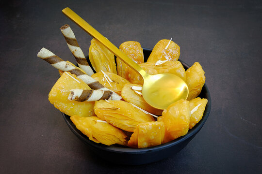 Indian home made sweet dish. Traditional  fried and sweet kaja khaja, closeup isolated view. Sweet food of india.