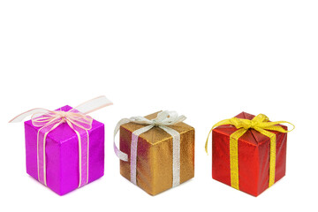 multi-colored gift boxes with bows for Christmas or New Year's design isolated on white