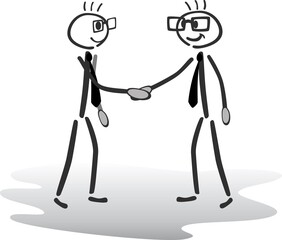 business stickmen shaking hands at successful contract
