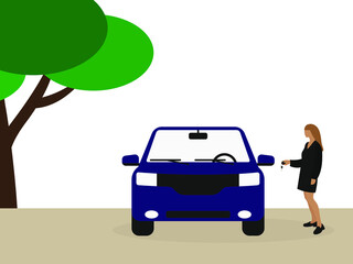 Female character opens the car outdoors