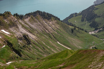 Aerial Panoramic View - Train from Rothorn to Brienz - Brienz-Rothorn bahn is a cogwheel narrow...