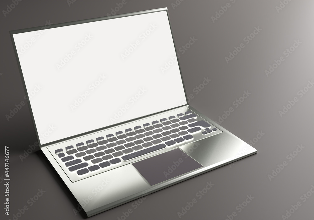 Poster realistic laptop mockup. notebook template on gray background. opened laptop with a white screen. th