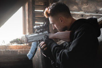 Mercenaty soldier with a rifle concept.