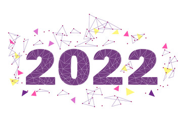 Fototapeta premium Geometric polygonal 2022 New Year Greeting card. Low poly triangle future technology background. Corporate business design vector illustration