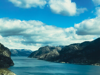 Preikestolen, Norway: view on the fjord on a sunny day