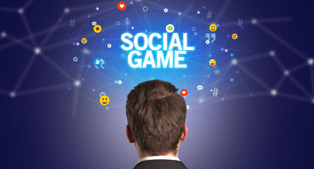 Rear view of a businessman, social media concept