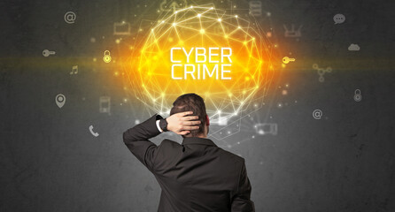 Rear view of a businessman, online security concept