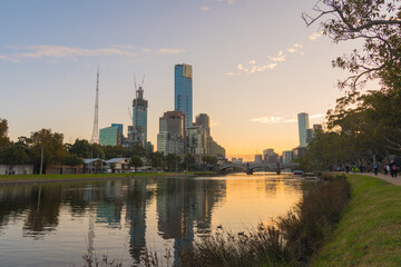 Melbourne City Sunset Evening, Victoria, Australia
