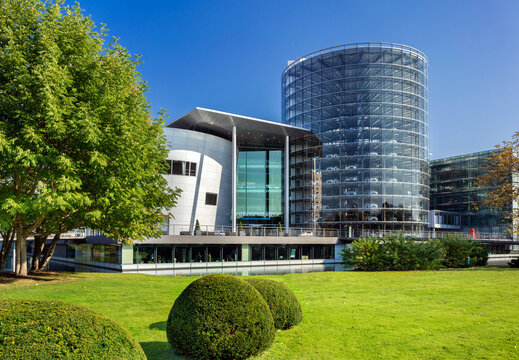 Dresden, Germany - October 17, 2018: The Transparent Factory (German: Gl&auml;serne Manufaktur) is an exhibition space owned by the German carmaker Volkswagen.