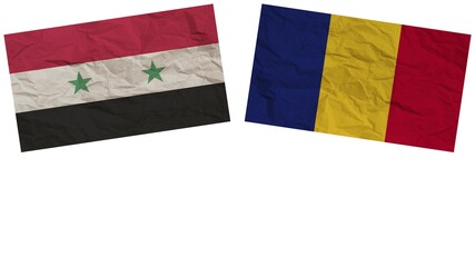 Romania and Syria Flags Together Paper Texture Effect Illustration