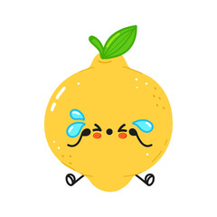 Cute sad and crying lemon  character. Vector hand drawn cartoon kawaii character illustration icon. Isolated on white background. Lemon character concept