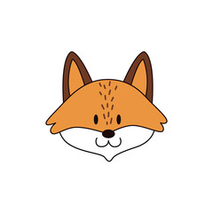 Cartoon fox head isolated. Colored vector illustration of a fox head with an outline on a white background. Cute illustration of a predatory animal.