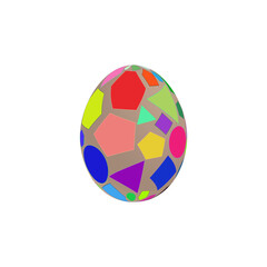 An Easter egg with colored geometric shapes painted on a white background.