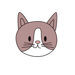 Cartoon gray cat head isolated. Colored vector illustration of a cat head with an outline on a white background. Cute pet illustration.