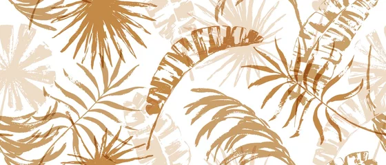 Deurstickers Modern exotic seamless pattern. Tropical leaves. Palm foliage. Print for luxury fashion fabric, clothes, wallpaper. © olechkaart