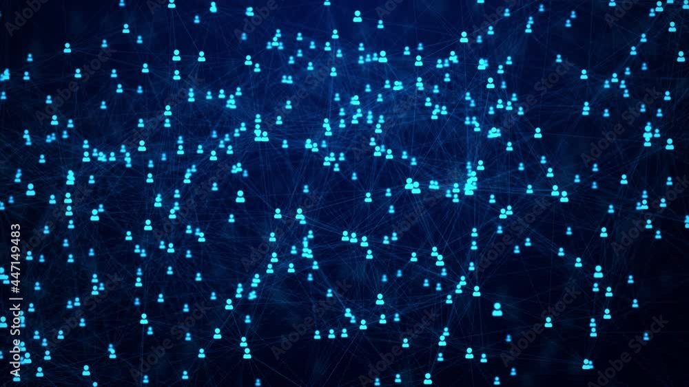 Poster social network connections connecting people on the internet, nodes world map animation. linking ent