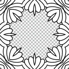 Ethnic pattern in artistic style of oriental, indian handmade. Geometric black white frame for text and advertising on an isolated background. Template for creativity, coloring, design.