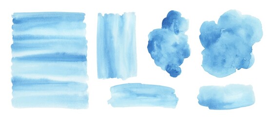 Blue watercolor background. Set of watercolor stains for design.