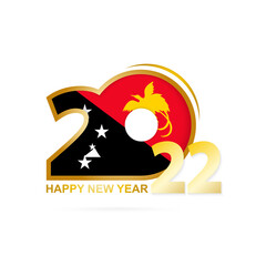 Year 2022 with Papua New Guinea Flag pattern. Happy New Year Design.