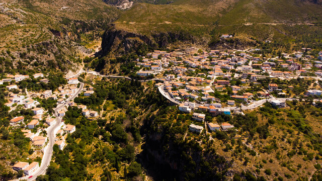 Aerial photo of the coastal village and the beach of Dhermi Albania